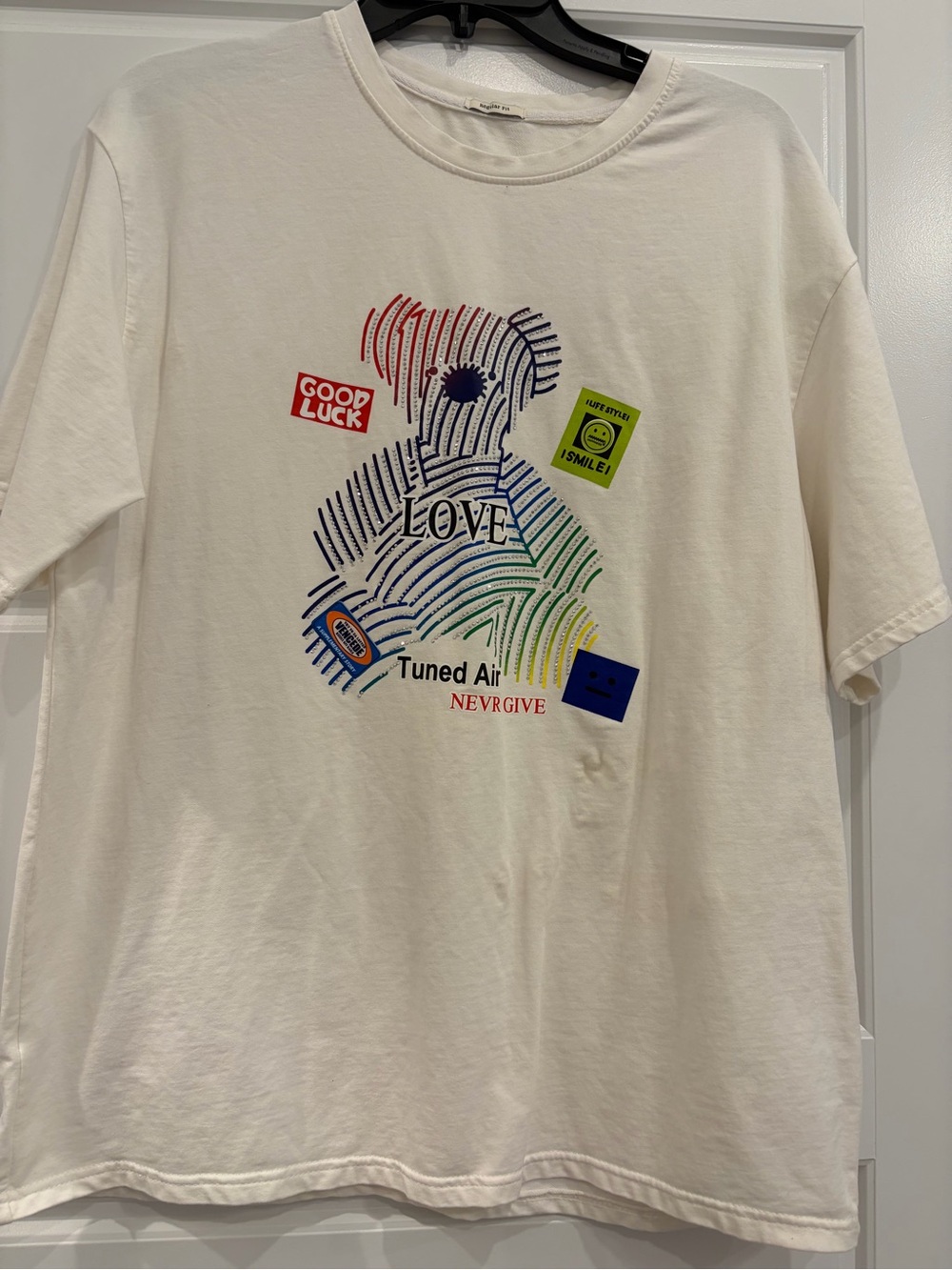 Cream Multicolor 'Love Tuned Air' Short Sleeve Tee